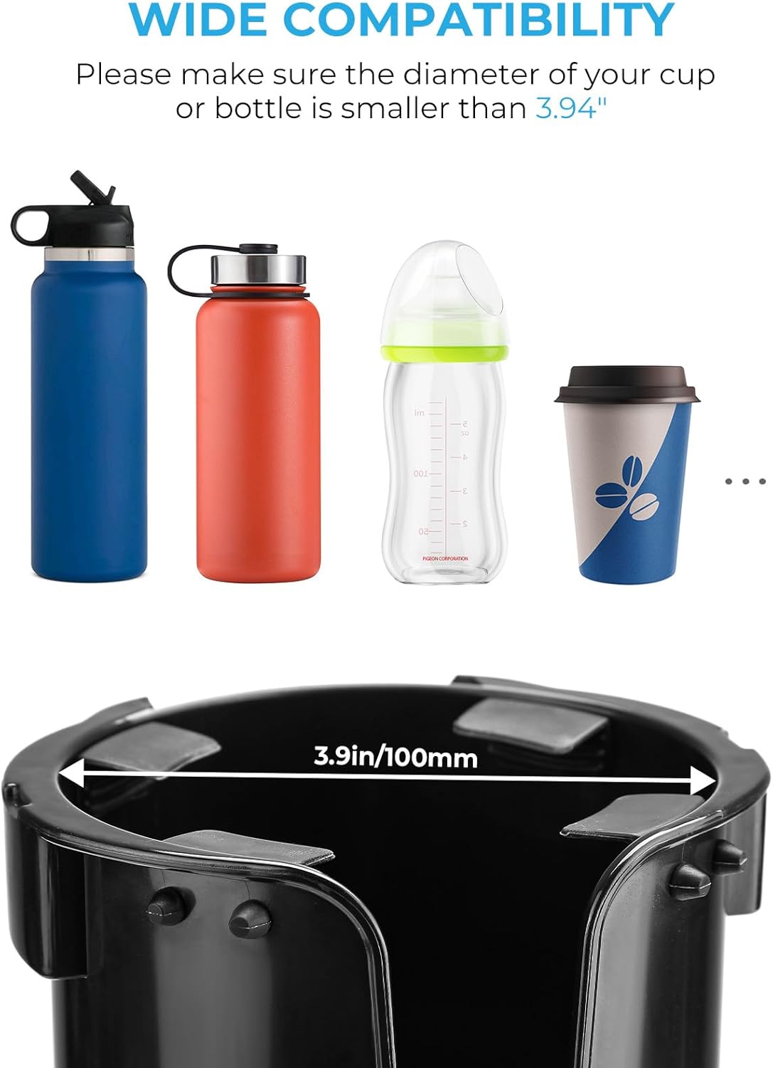 JOYTUTUS Wheelchair Cup Holder, 2-in-1 Walker Cup Holder with 6.4'' Large Storage Box, Drink Holder for Bottle with Handle, Fit for Wheelchair, Walker, Rollator, Stroller, Camper, Golf cart (Large) - Image 4