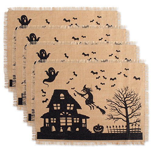 DII JuteBurlap Placemat Set of 4 Haunted House - Perfect for Halloween Dinner Parties and Scary Movie Nights