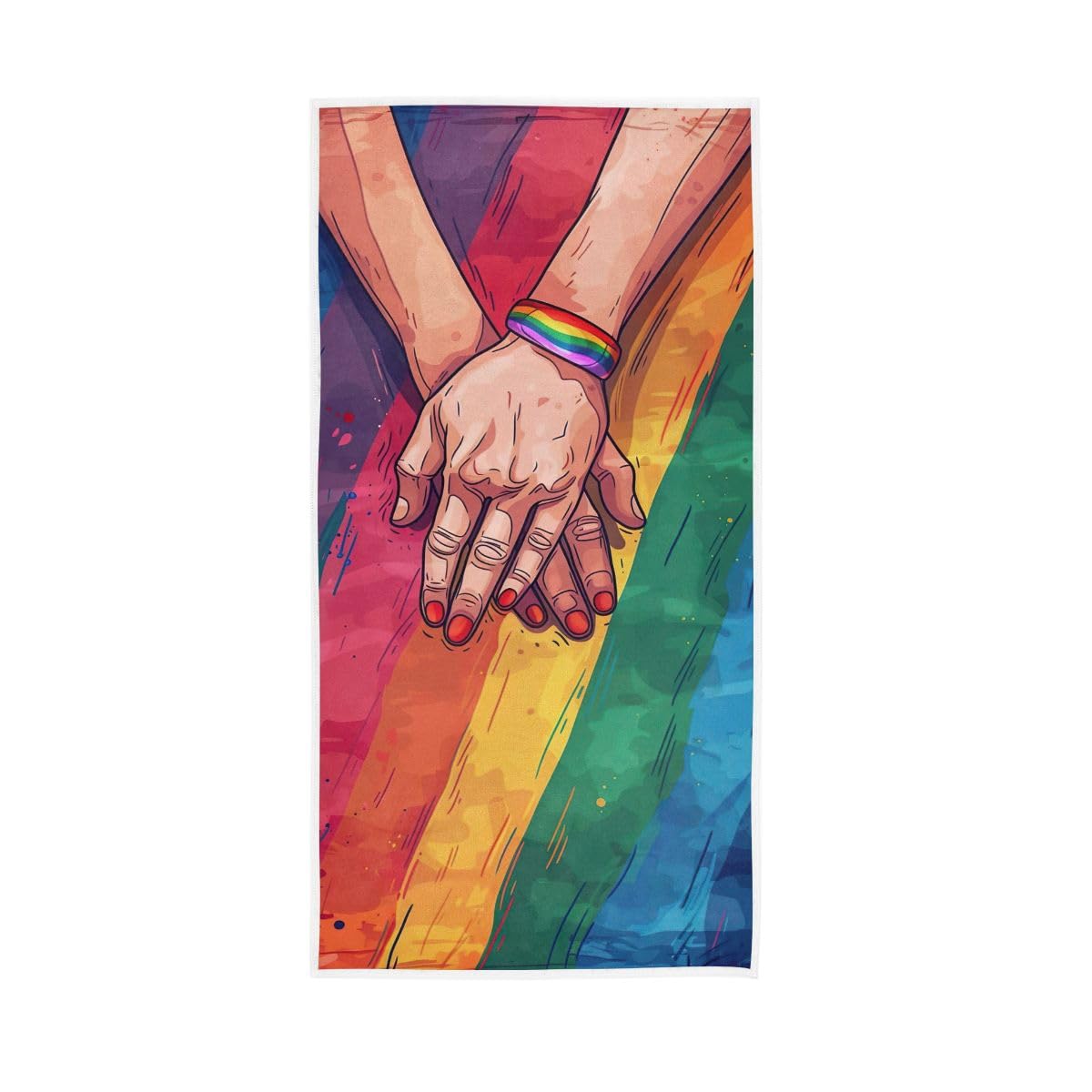 LSRCPD Gay Pride Flag Hands Hand Towel Cotton Absorbent Soft Decorative Towel for Bathroom 15 x 30 Inch