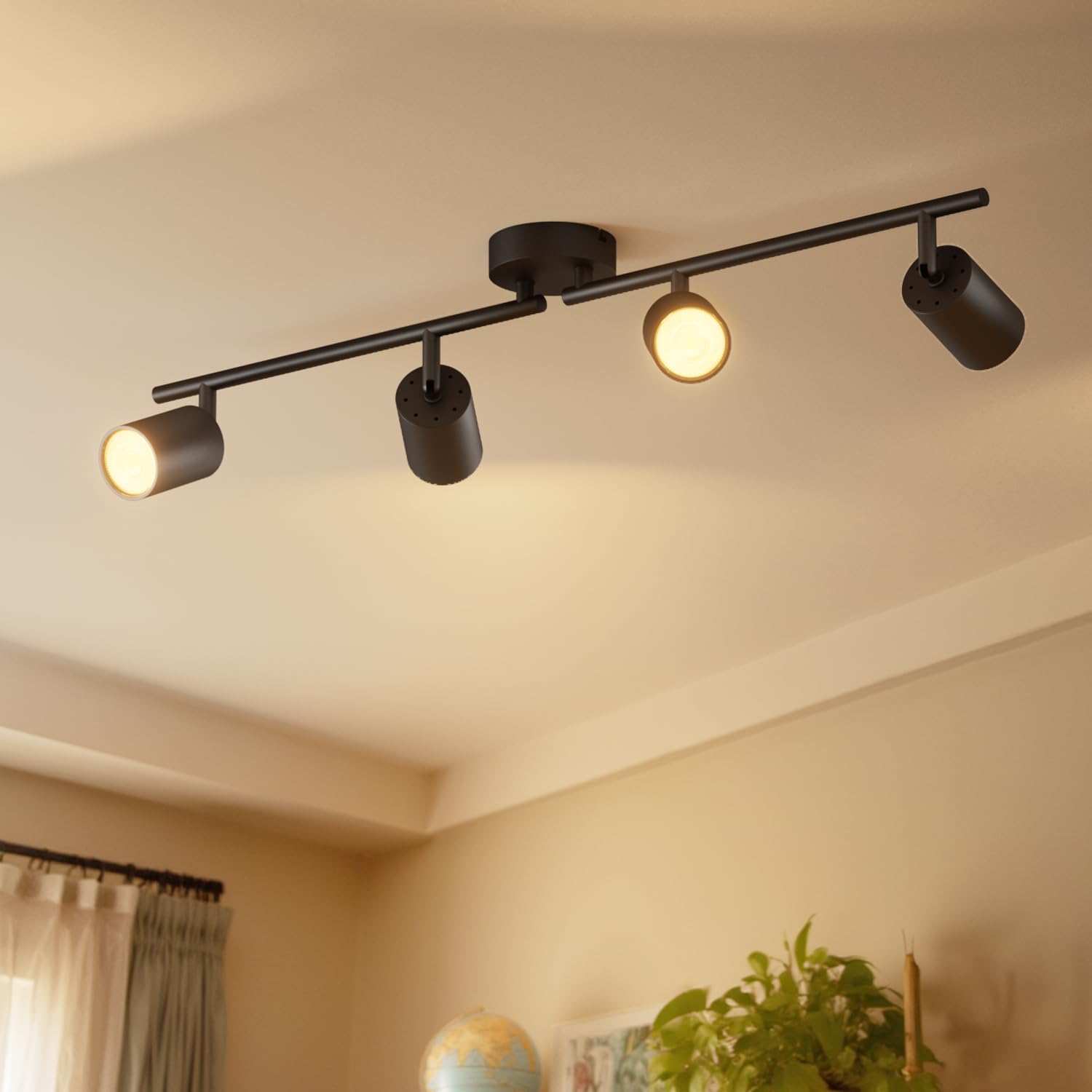 Lvwit Gu10-4 Black Kitchen Lights Ceiling,Black Light Fittings Ceilings,4 Way Ceiling Spotlight Fitting,Gu10 Base Spot Lights,Ceiling Lights For Kitchen Lounge Bedroom Dining Room(Bulb Not Included)