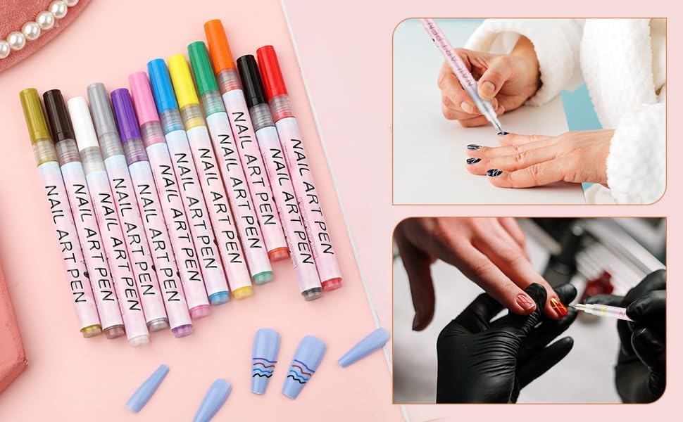 VENEXA Nail Polish Markers,12 Colors Nail Gel Art Pen Set - Fingernail Drawing Markers | for Home Casual Salon Travel Manicure Party Festival Formal Wedding 3
