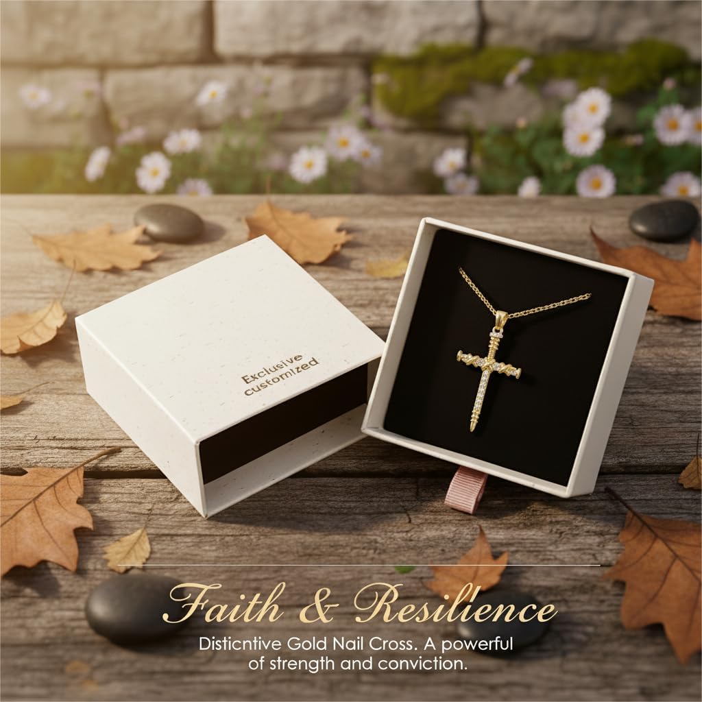 14K Gold Cross Necklace Elegent Gold Nail Cross Necklace Trendy 3 Nail Cross Pendant Jewelry Gift for Women Men - Image 7