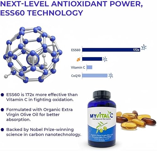 Miniatura 3 de MyVitalC Pure ESS60 - Cápsulas blandas de aceite de oliva virgen extra - Suplemento antioxidante de alta resistencia con aceite de oliva puro -