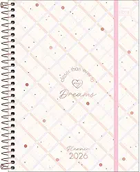 Tilibra - Planner Espiral 17,7 x 24 cm Soho 90 G 2026 - Fundo Bege com Xadrez