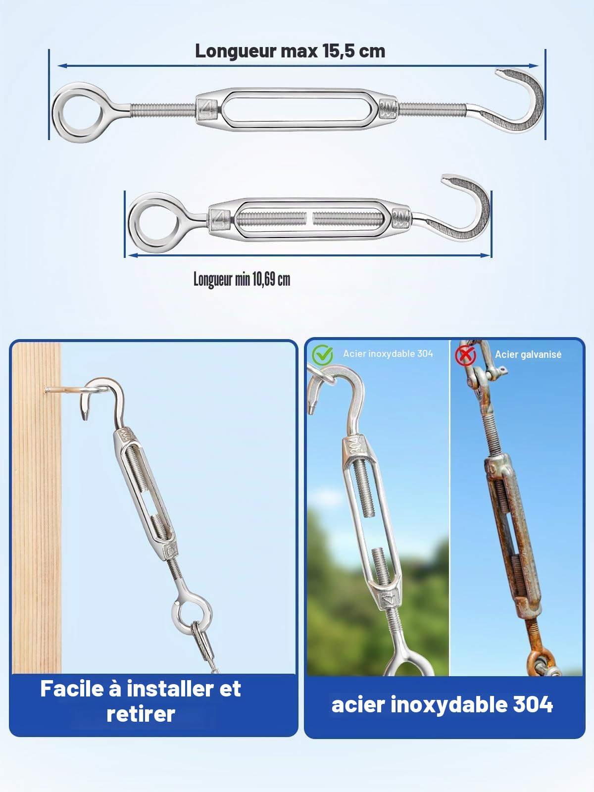 TooTaci Câble en Acier 100M avec Kit Tendeurs, Câble 1,5mm avec Outil de Sertissage Swager, Outil 2 en 1 Coupeur & Sertisseur – Idéal pour Treillis de Jardin, Clôture et Garde-Corps