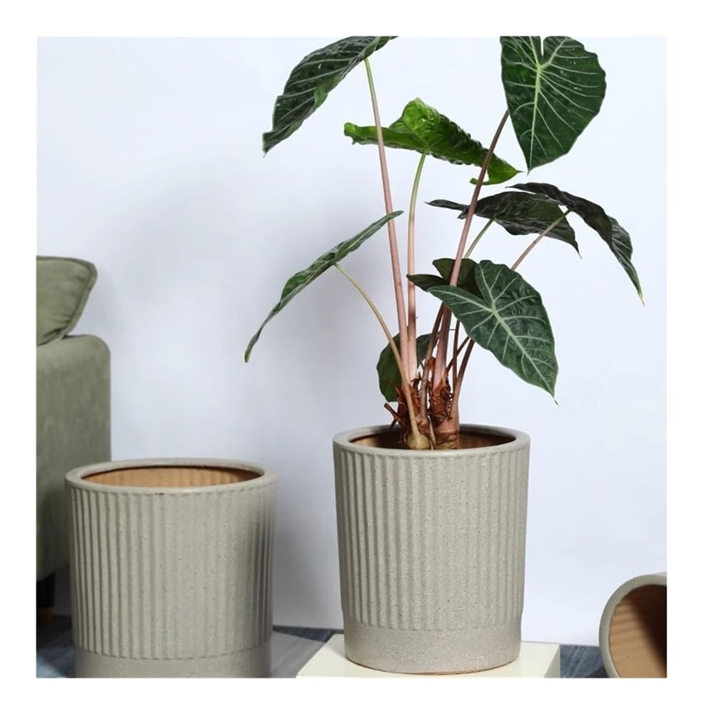 Doniczki 14-calowa okrągła doniczka ceramiczna do użytku na zewnątrz z prążkowaną teksturą