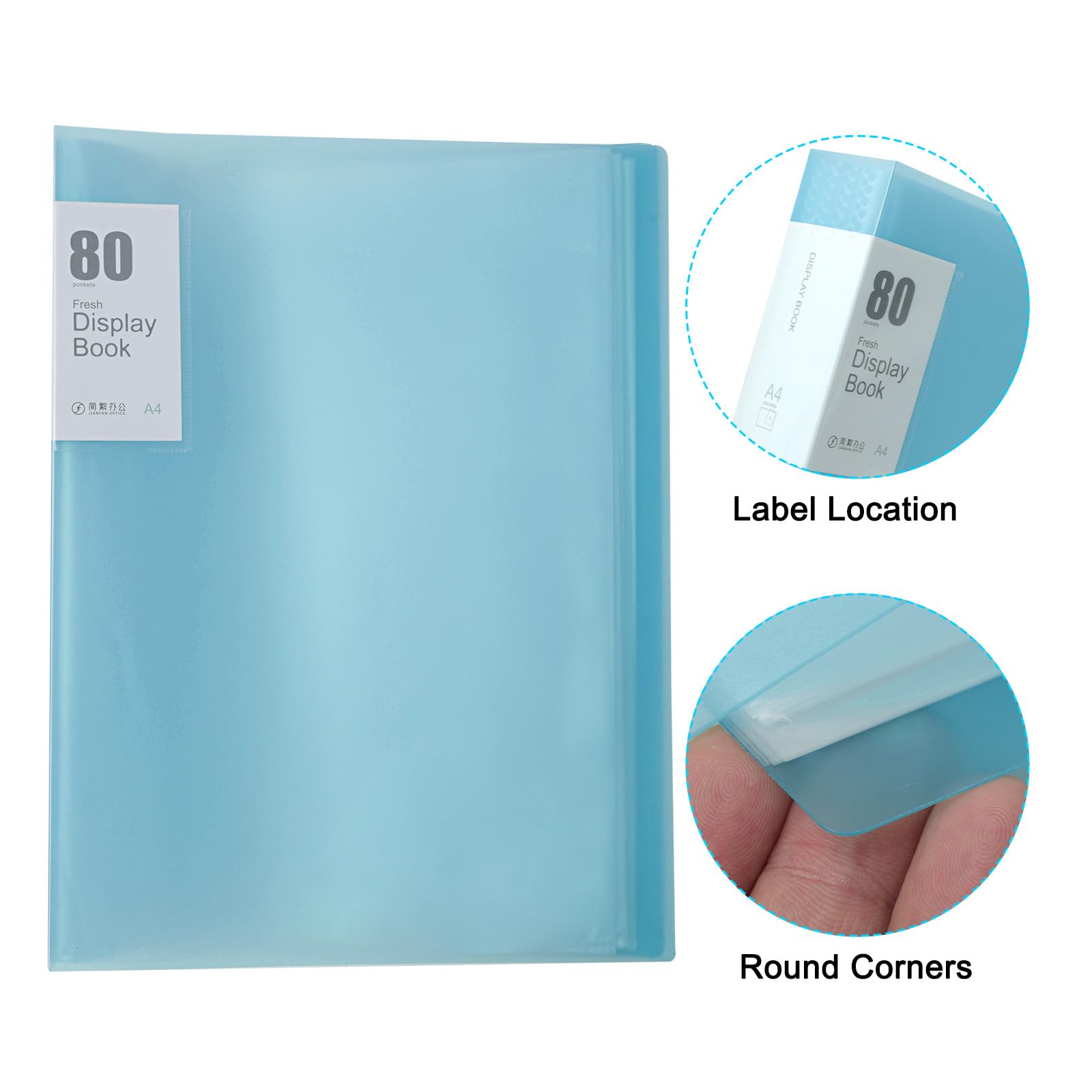 PATIKIL 9.4x12.2 Binders with Plastic Sleeve, PP 80 Pockets Waterproof Sheet Folder Protector Portfolio for Paper Presentation Artwork Display, Blue - Image 3