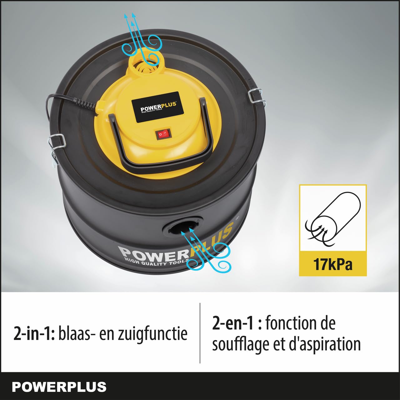 POWER plus Odkurzacz do popiołu, odkurzacz do pieca, kominka 1000 W, 15 litrów, czarny, 0