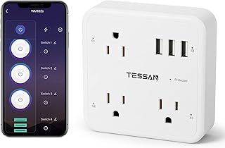 Smart Plug Outlet Extender, TESSAN Smart Home 2.4G WiFi Multi Plug Outlet Compatible with Alexa Google Home, Surge Protector Wall Outlet with 3 Plug Expander and 3 USB Ports, Dorm Room Essentials