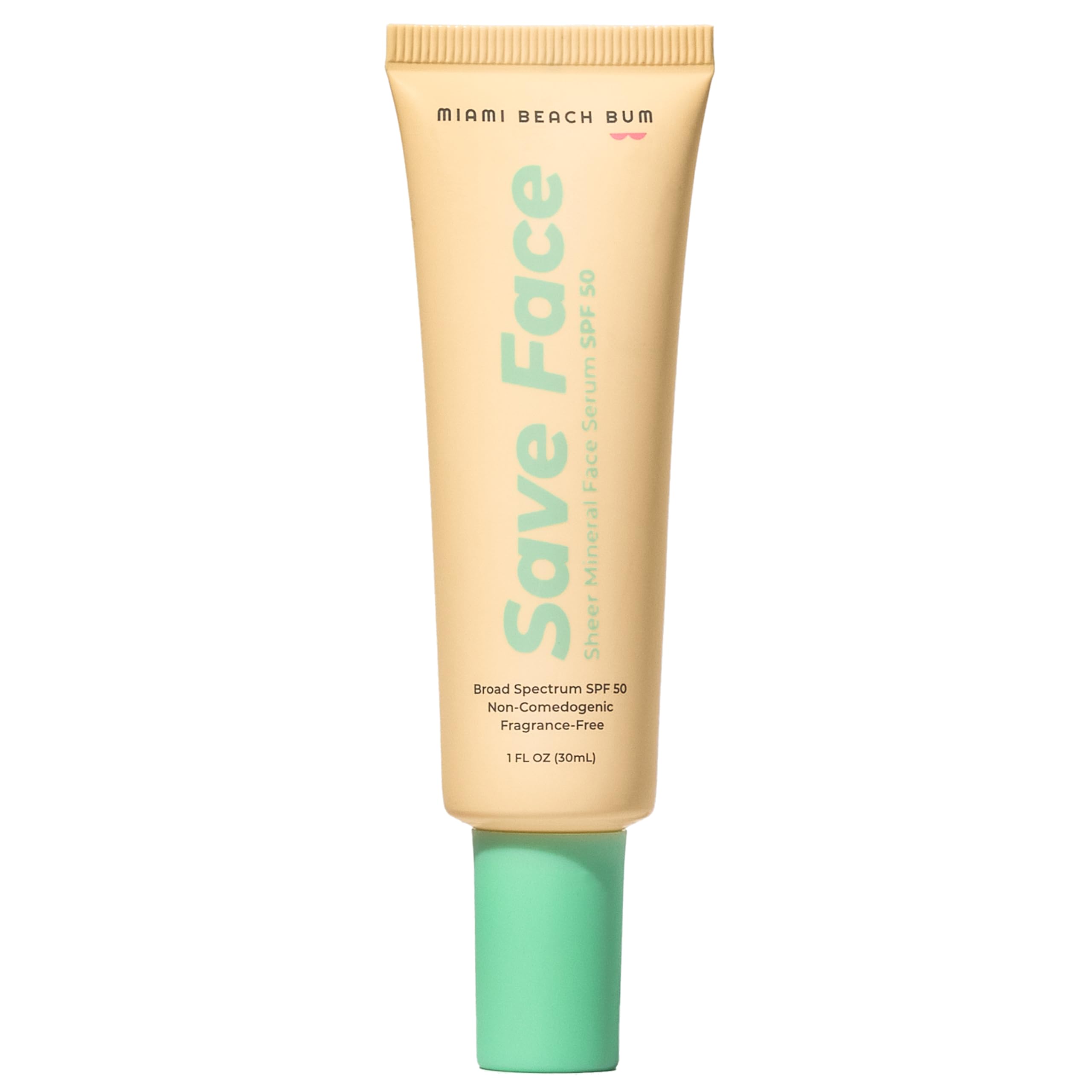 Miami Beach Bum SPF 50 with Algae, Aloe & Antioxidants, Broad Spectrum Sunscreen Non-Aerosol, Hawaii Reef Compliant - Octinoxate, Oxybenzone & Petroleum Free (Save Face Single, 1PK)