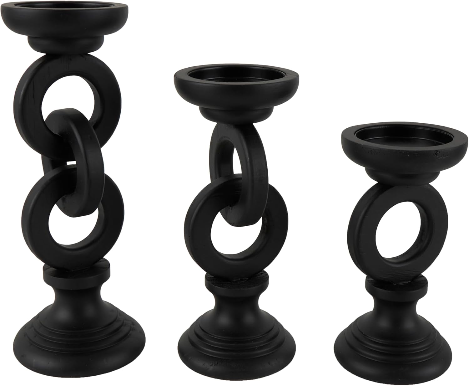 Deco 79 Wooden Decorative Candle Holder Chain Link Candle Stand, Set of 3 Candlestick Holder 13", 11", 9" H, Black - Image 5