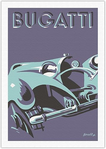 Bugatti Type 55 Roadster Sports Car - Vintage Car Racing Poster by Gerold Hunziker c.1932 - Fine Art Rolled Canvas Print 27in x 40in