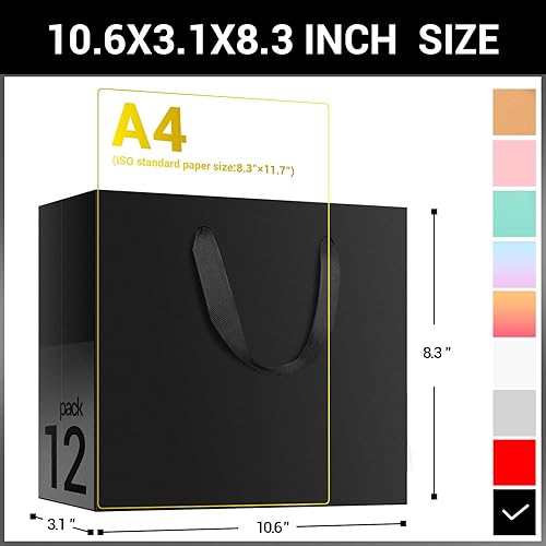 Miniatura 2 de EUSOAR Bolsas de papel de estraza para regalo, paquete de 12 bolsas de papel kraft de 10.6 x 3.1 x 8.3 pulgadas con asas, bolsas resistentes para