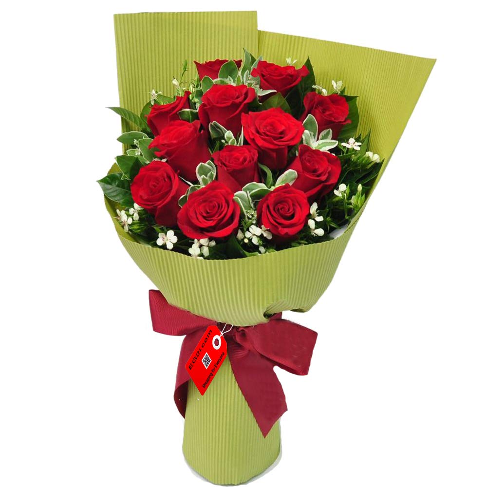 12 Red Roses Fresh Flower for Birthday Gift with Green Paper Wrapping, Mother's Day Gift, Fresh Flower Gift for Love, Valentine's Day Gift, 12 Roses (Bunch of 12) Same day Delivery-image-29
