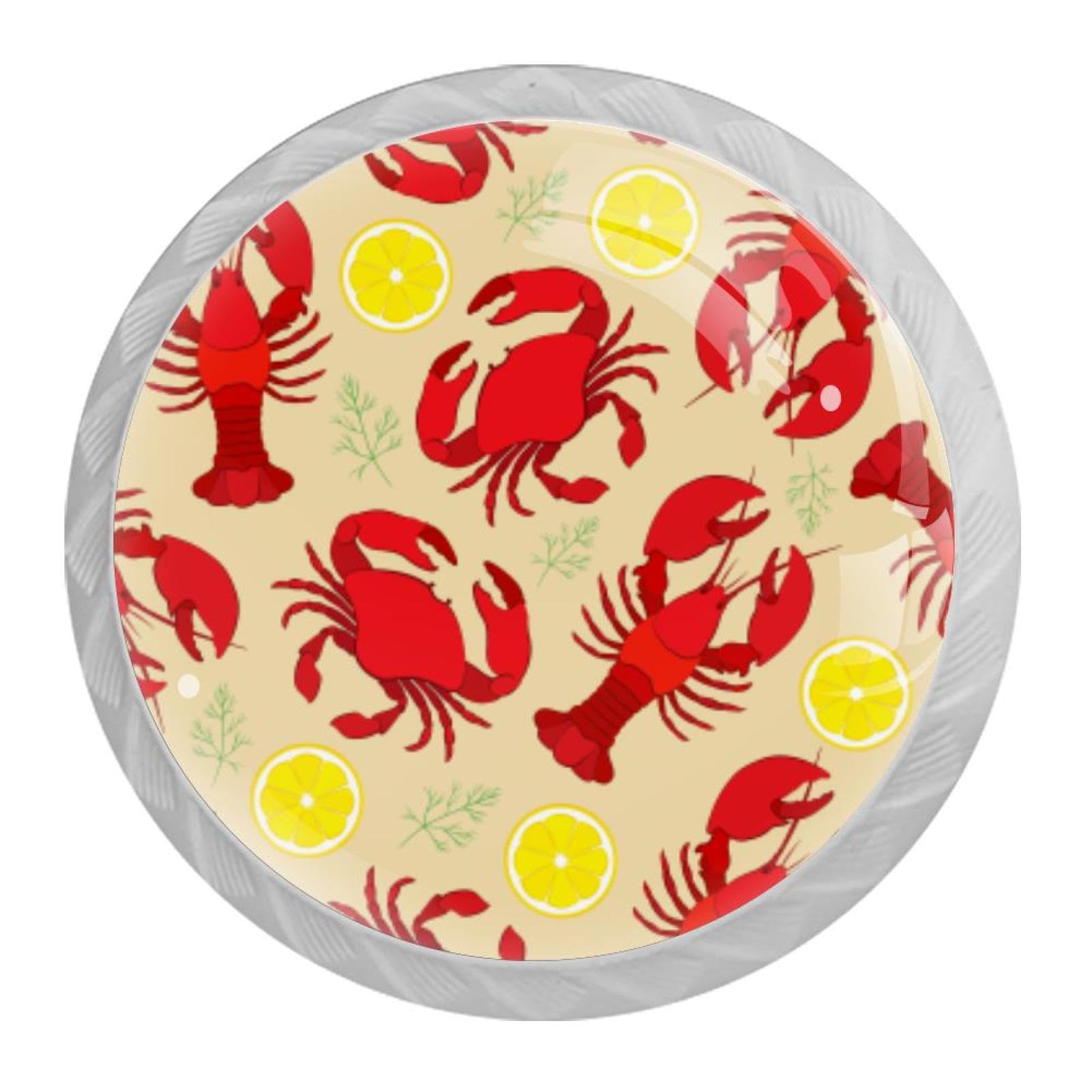 Tqmspg Multi01 4 Pieces Drawer Pulls Lobster And Crab Lemon Pattern Door Knobs Dresser Handles For Kitchen Wardrobe Cupboard Hardware Furniture