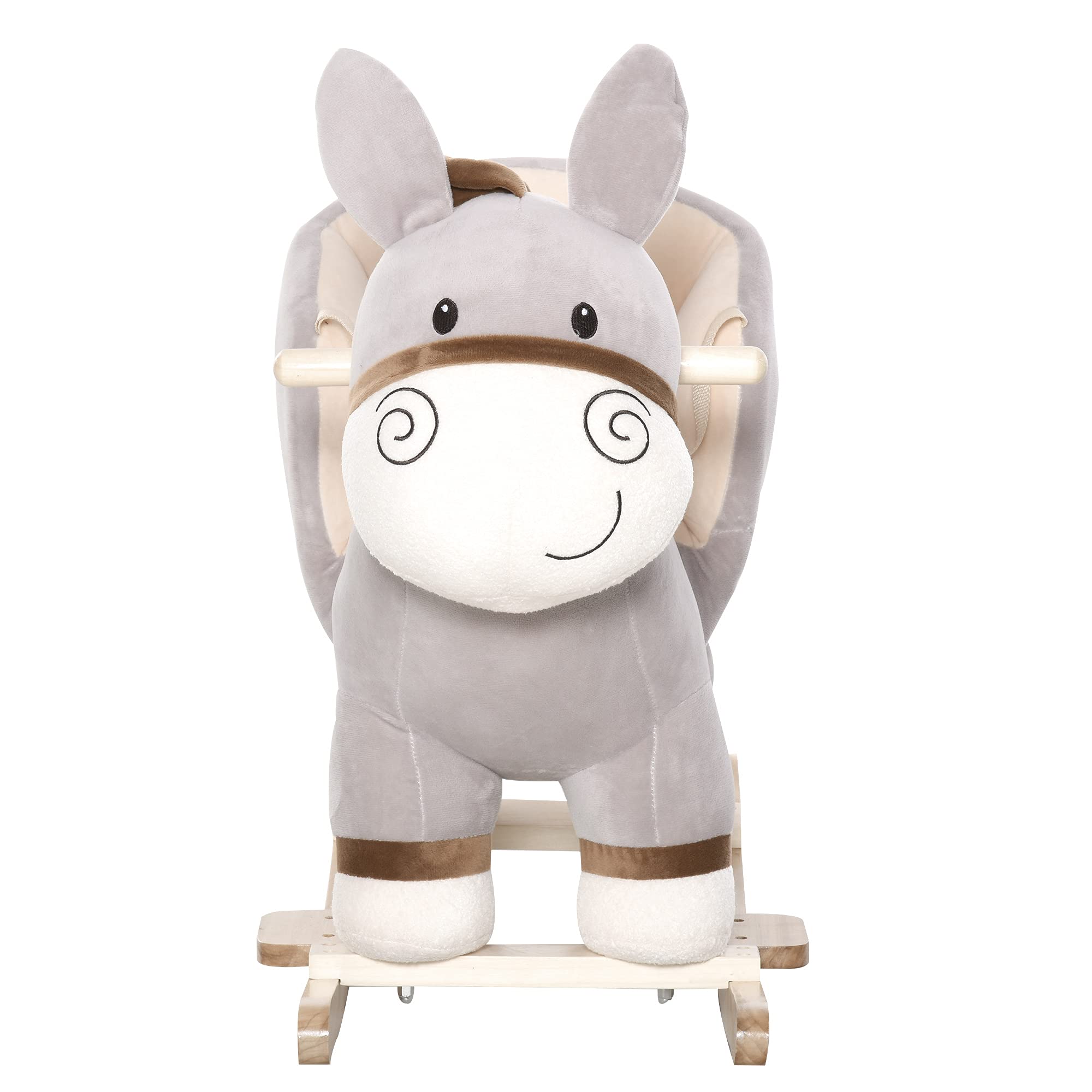 HOMCOM Caballito de Balancín en Forma de Asno Caballo Balancín para Bebé de +18 Meses con Manillar Cinturón de Seguridad y Reposapiés Felpa Suave 61x34x58 cm Gris