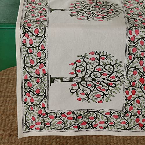 Image of Ravaiyaa - Attitude is Everything Hand Block Printed Cotton Table Runner | Floral Printed Table Runner for Home Decor, Kitchen | 60 x 16 Inch-(Green Tree)