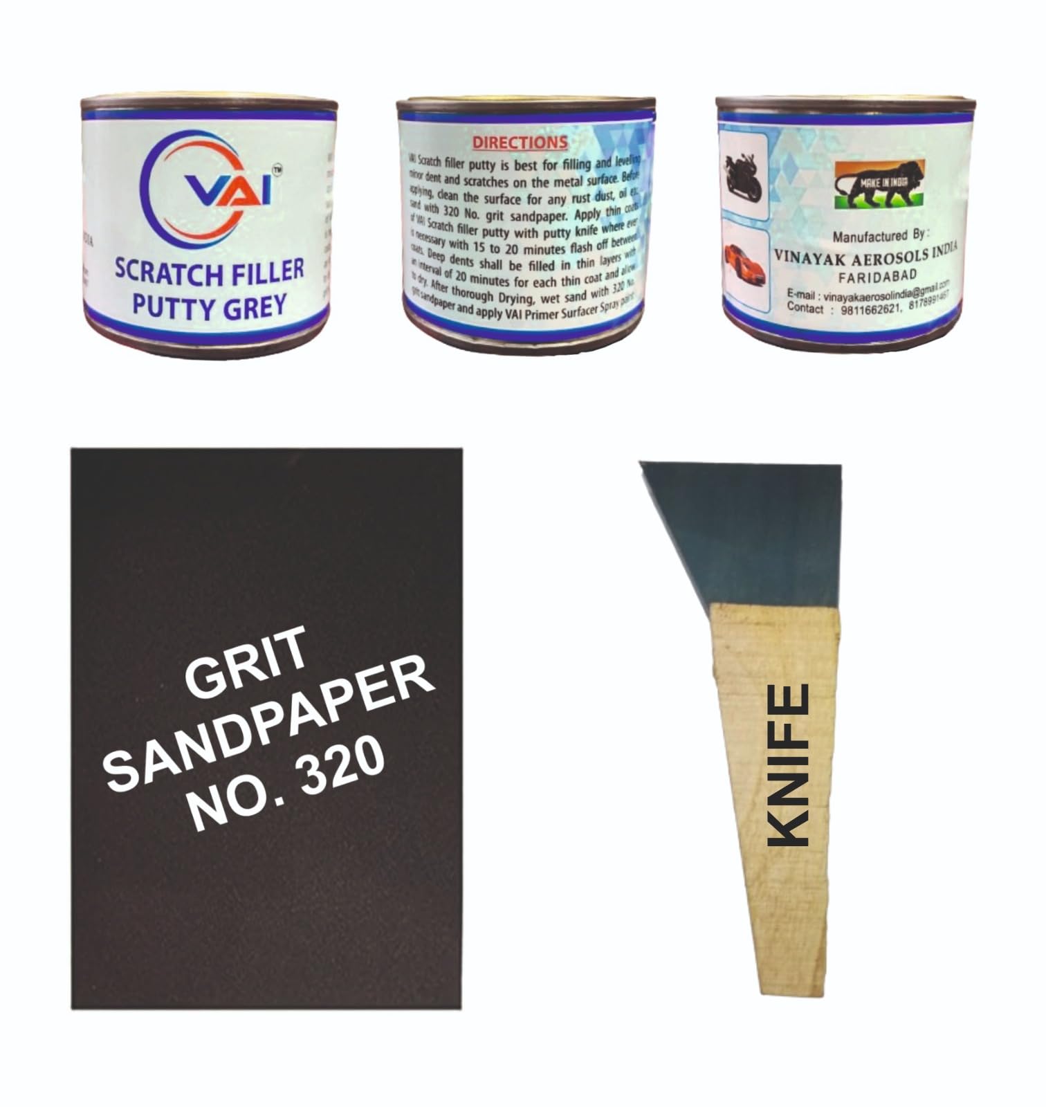 VAI Scratch Filler Putty Grey 200 GMS 1 Putty Knife and 320 Grit Sandpaper to Fill Scratches and Dent on Car Bike-picture-14