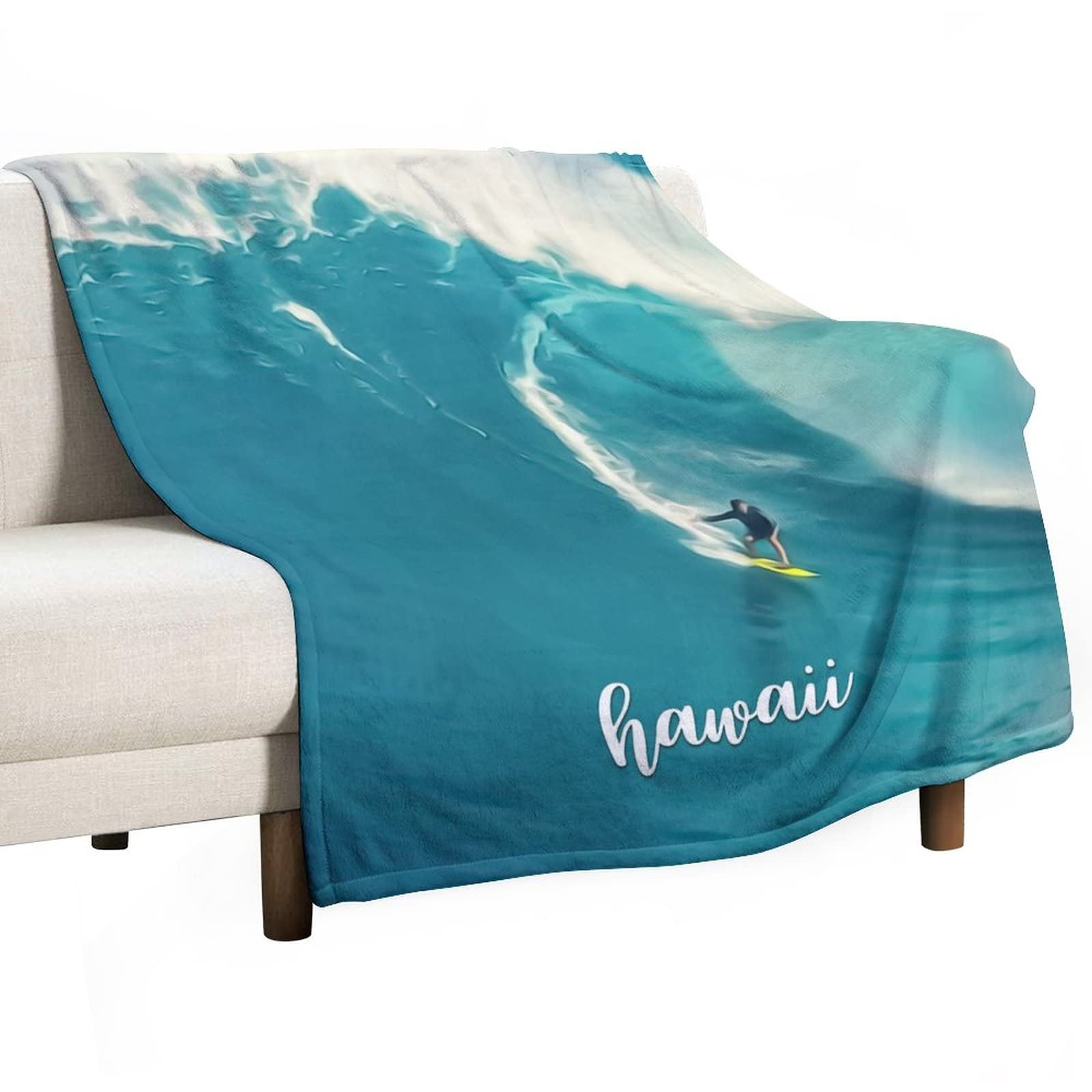 Couverture duveteuse scène de ville hawaïenne plaid chaud anti-frissons pour le canapé