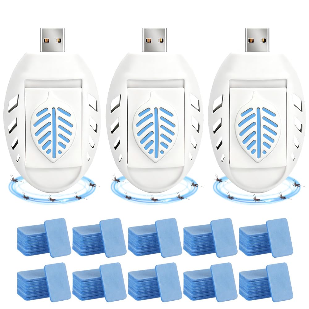 USB Mosquito Repellent Plug In, 3 PCS Indoor Insect Repellent Plug In with 120 Repellent Tablets, Portable USB Mosquito Killer, Mosquito Killer for Hiking Outdoor Summer Home Indoor Outdoor