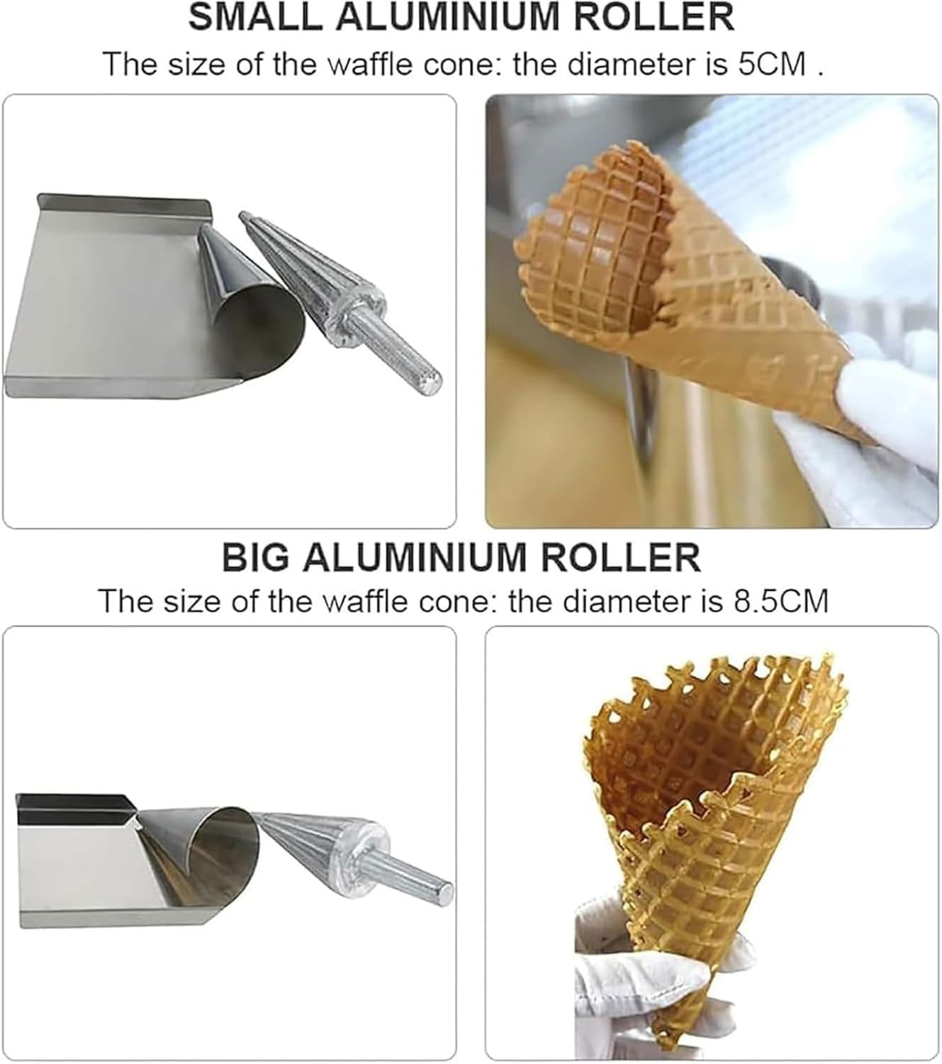 Rodillo de cono de helado de acero inoxidable, herramienta moldeadora de conos de gofres antiadherente, aluminio fundido resistente, para hacer huevos caseros