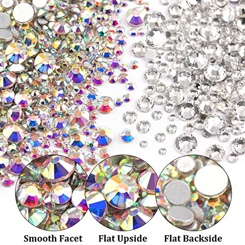 Two Packs of Flatback Rhinestones 4520 Pcs Crystal, Colorful Rhinestones for Nails, Multicolored+ AB+Transparent White Gems with Picker Tools for Bedazzling Nail Crafting Face Makeup3