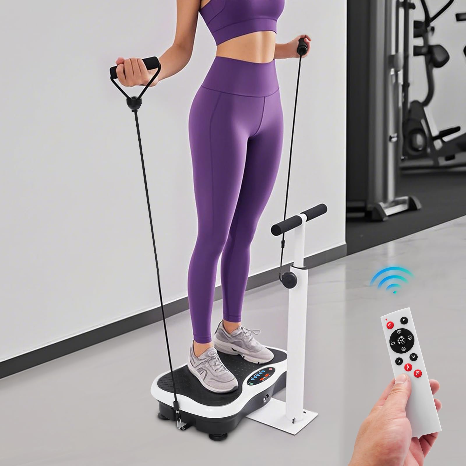 Vibrationsplatte, Rüttelplatte Sport für Zuhause, 180 W Fitness Vibrationsboard mit Verstellbaren & Armlehnen Fernbedienung, Fitnessgeräte für Zuhause | 120 Vibrationsstufen | 10 Trainingsprogramme