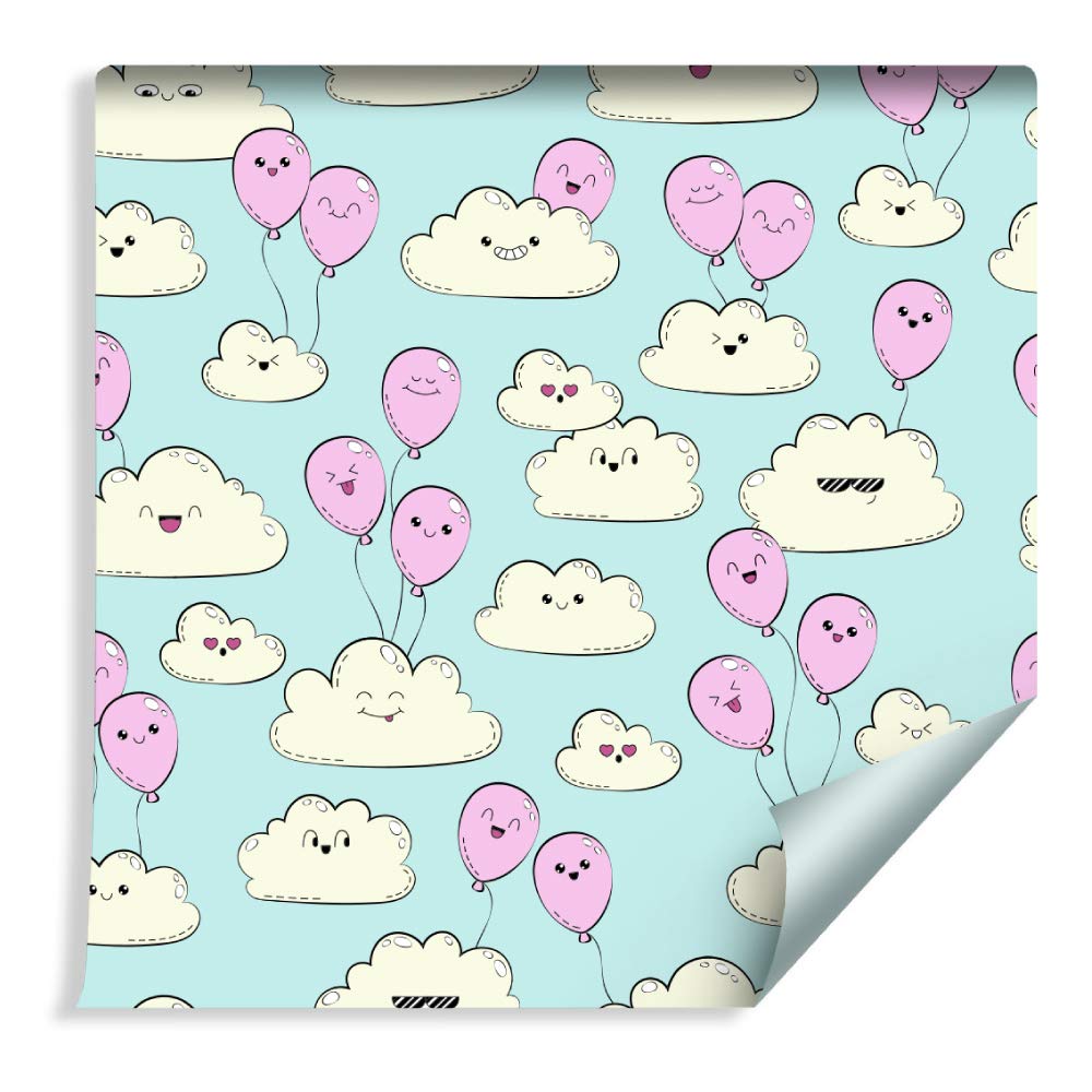 Tapeta z włókniny, 10 m, chmury, balony dla dzieci, tapeta z włókniny, 1000 x 53 cm, tapeta ścienna, do salonu, pokoju dziecięcego, nowoczesna dekoracja ścienna, dekoracja ścienna