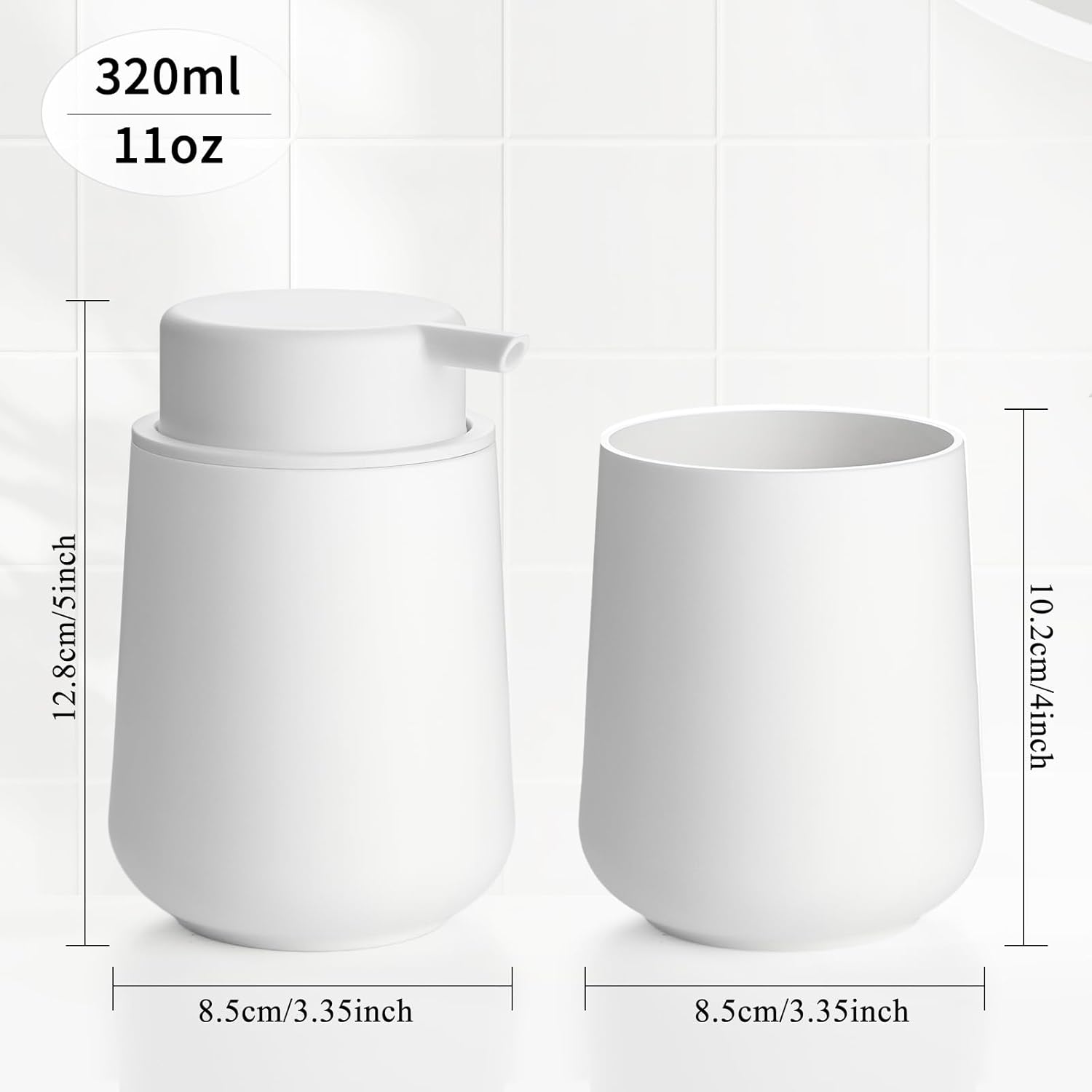 Matte White Bathroom Accessories Set Plastic Foaming Hand Soap Dispenser and Toothbrush Holders 2 Piece - Image 6