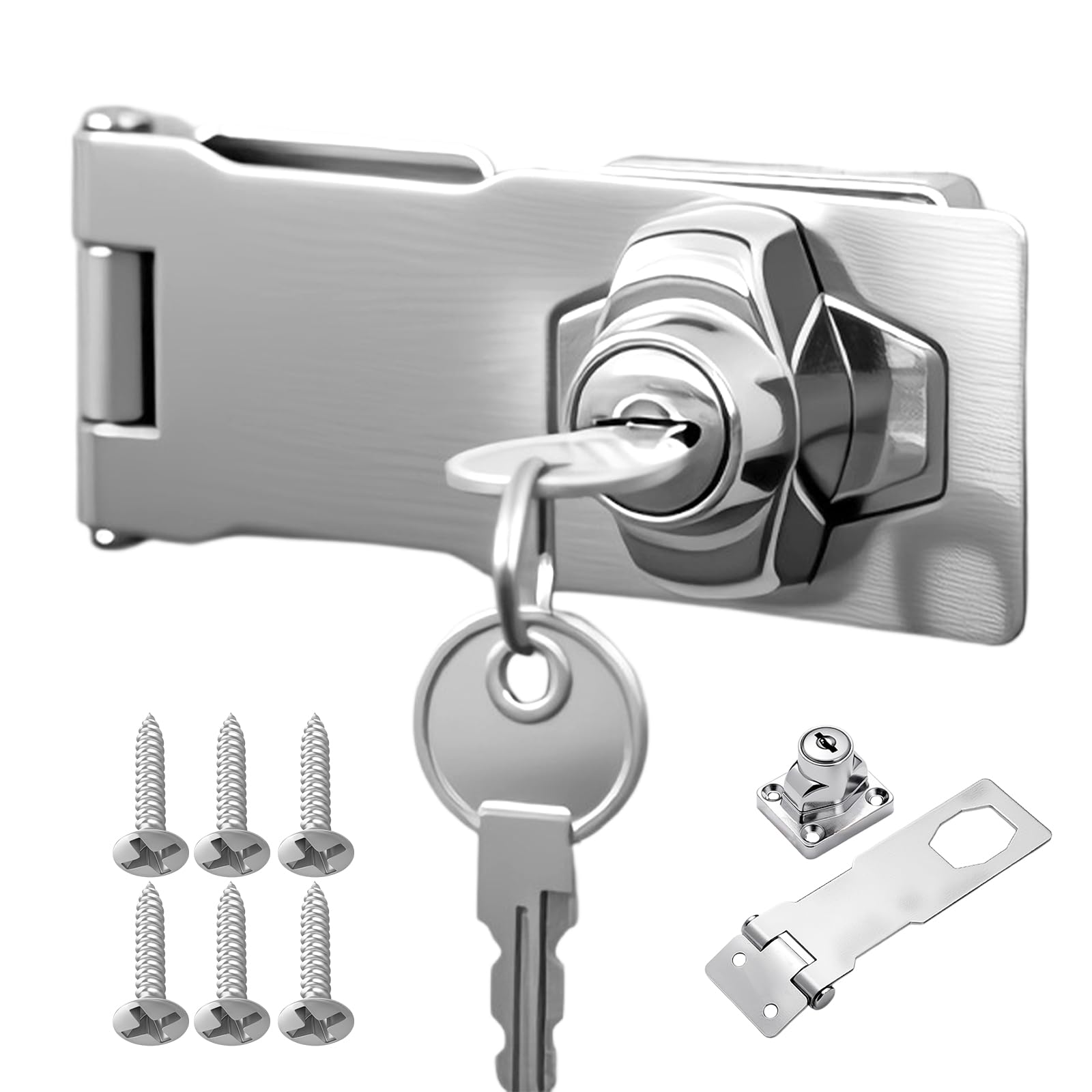 Novocloud 2Pcs Safety Padlocks with 2 Keys, Keyed Hasp Lock, Heavy Duty Stainless Steel Door Locks Hasps, Small Door Bolt Latch Buckle for Loft Hatch Gate Cabinet Caravan (4inch)