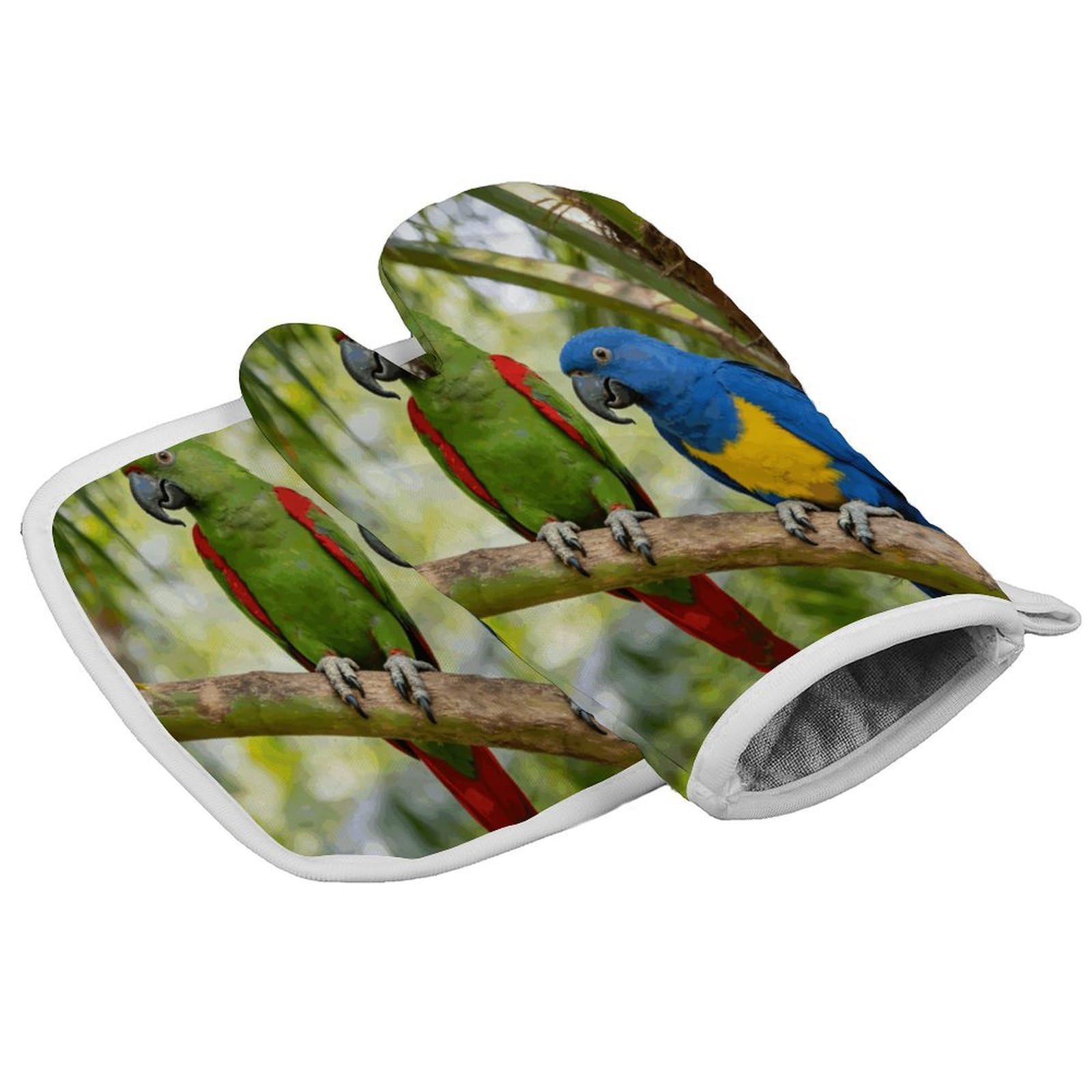 Fodpand Style Rainforest Double Parrot Oven Mitt Set With Lanyard, Cooking Mitt, Protective Thermal Insulation,Kitchen Mitt For Baking, Cooking, Grilling, Microwave