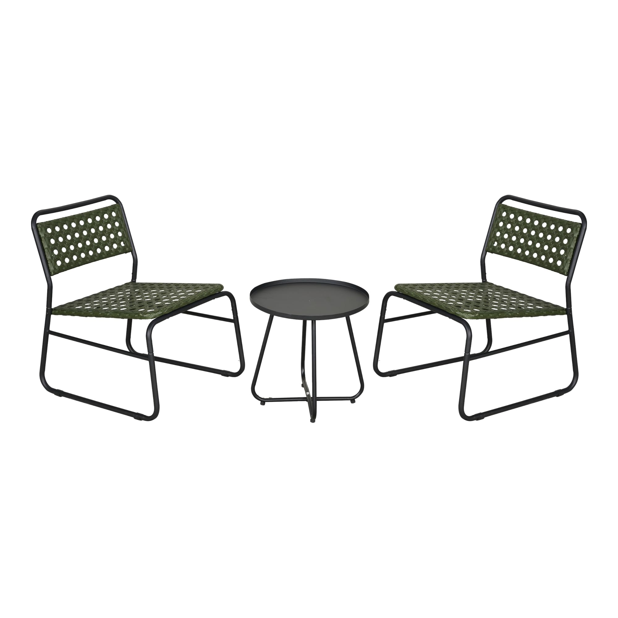 casa.pro Set da Bistrot Tavolino e 2 Sedie da Esterno Arredo Bistrò Set Mobili da Patio Balcone Terrazza Set da Caffè all'Aperto - Polyrattan Verde