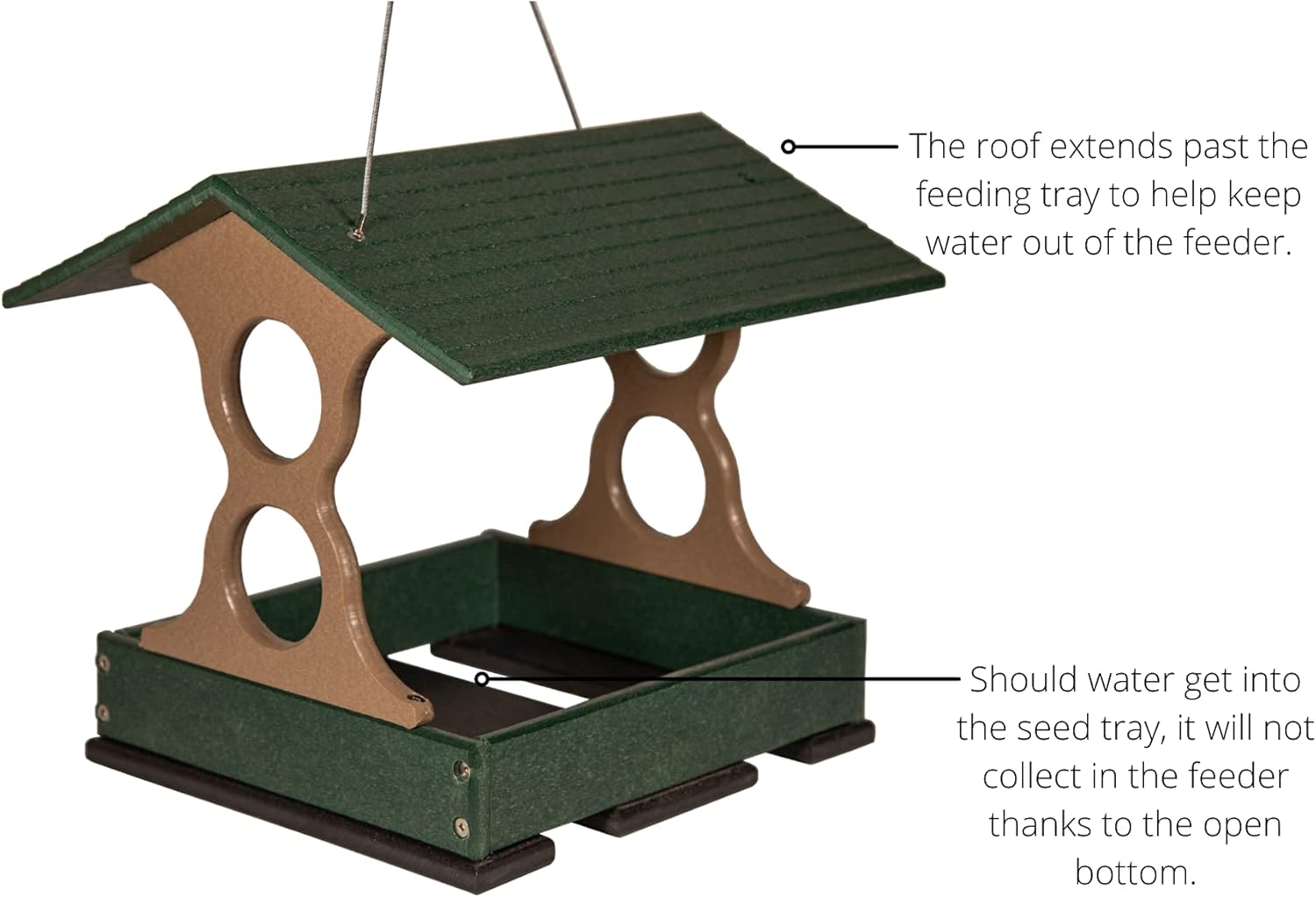 JCS Wildlife Medium Poly Fly-Thru Bird Feeder w/Removable Seed Tray - Holds 4 Cups of Bird Seed to Attract Cardinals, Chickadees, and More Backyard Birds (Green)