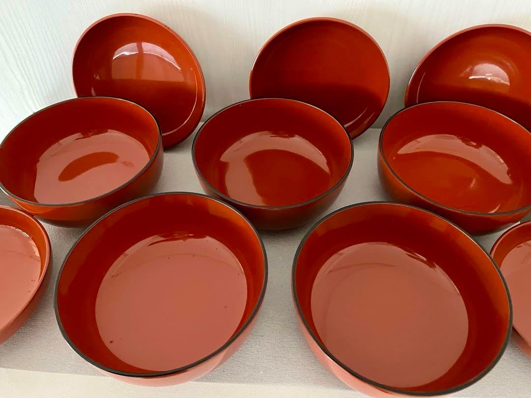 ❤️ 木曽漆器 木製漆器 朱塗り 金蒔絵 草花文 蓋付煮物椀 5