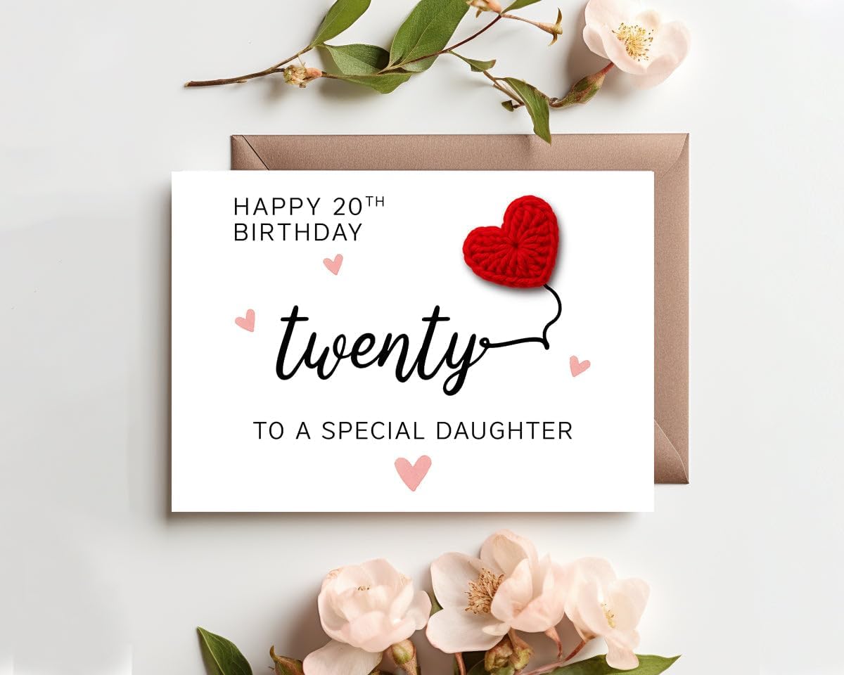 Happy 20th Daughter Birthday Card - Handmade Crochet Heart - 20th Birthday Card For Daughter - 20 Th Special Girl Crochet Cards - Twenty Bday - Girl 20 Th Bday - Cards For Girls - Image 2