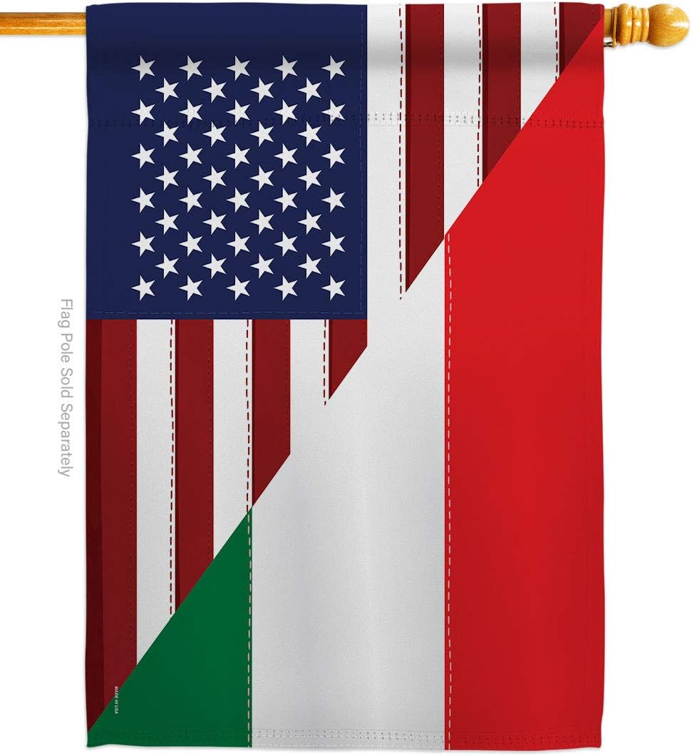 Breeze Decor - US Italian Friendship Flags of the World - Everyday Impressions Decorative Vertical House Flag 28" x 40" Printed In USA