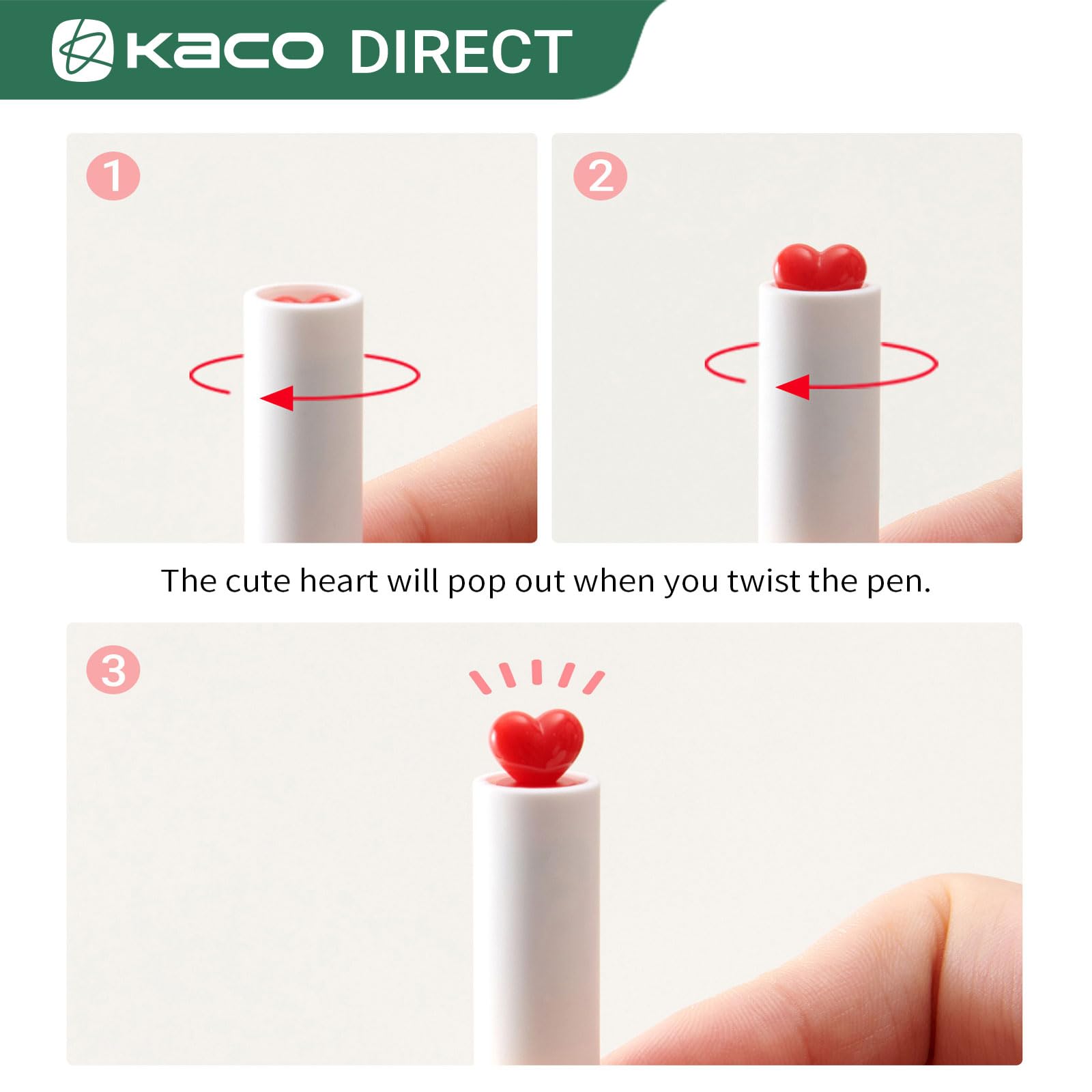 Kaco FIRST Gel Pens Cute Stationery, Pack of 2 Pieces Heart Pen Set with Extra 4 Black Refills (): 2 White