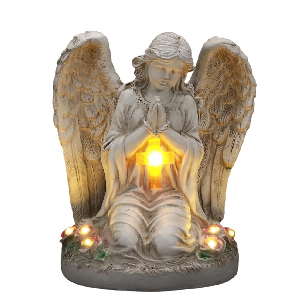 CTRLZS For Grave Angel Figurines Solar Powered Garden Statue Outdoor Decor Cemetery with LED Light for Graveyard Decoration