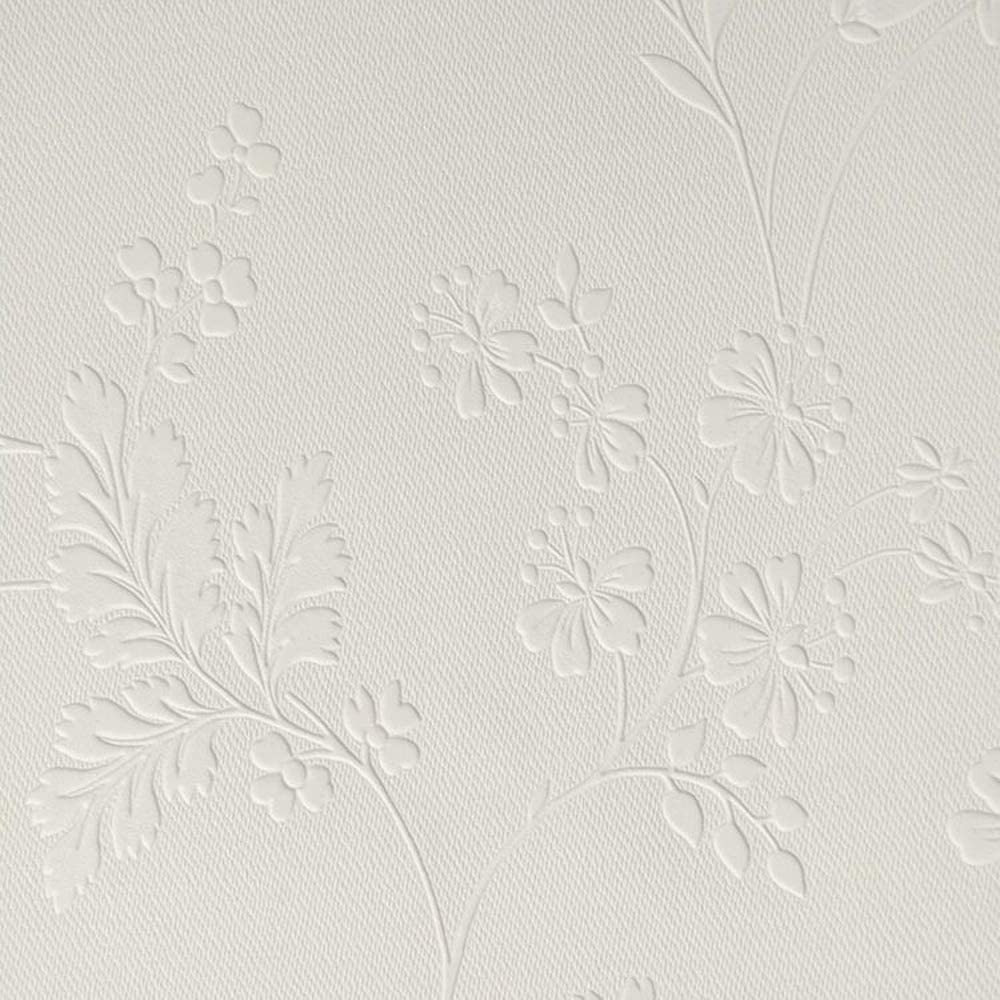 Amazon | 壁紙屋本舗 壁紙 のり付き クロス 白 ホワイト 花柄