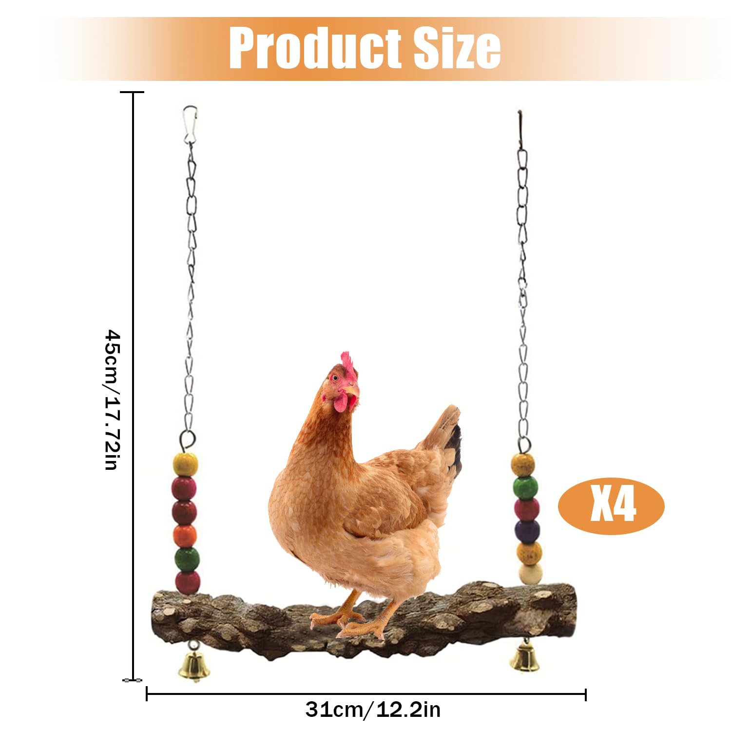 Columpio para pollo, percha de pollo, juguetes de columpio de madera natural, soporte de madera para pollitos, accesorios de gallinero, columpio hecho a mano para pollo, pájaro, loro, gallinas (4