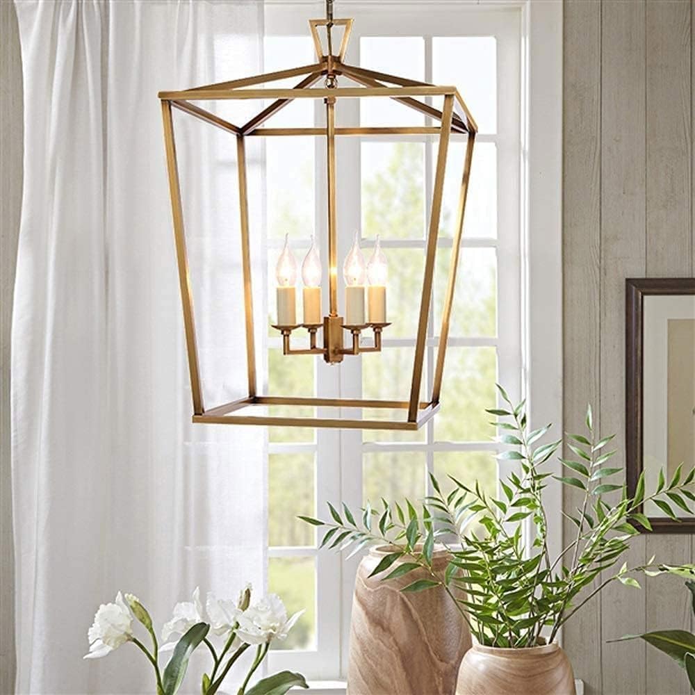 Lampadario Industriale A Sospensione Con 4 Luci - Stile Rustico In Metallo Nero, Regolabile, Per Lampadine E14