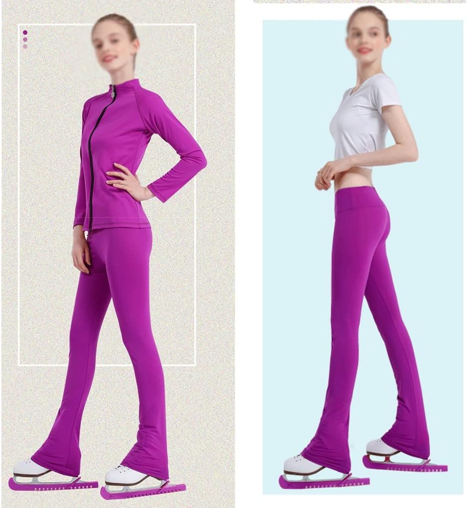 Multicolor Skating Clothes Figure Skating Practice Pants Sportswear Adult Kids Girl Rhinestones High Elasticity (Color : Purple top, Size : X-Small)