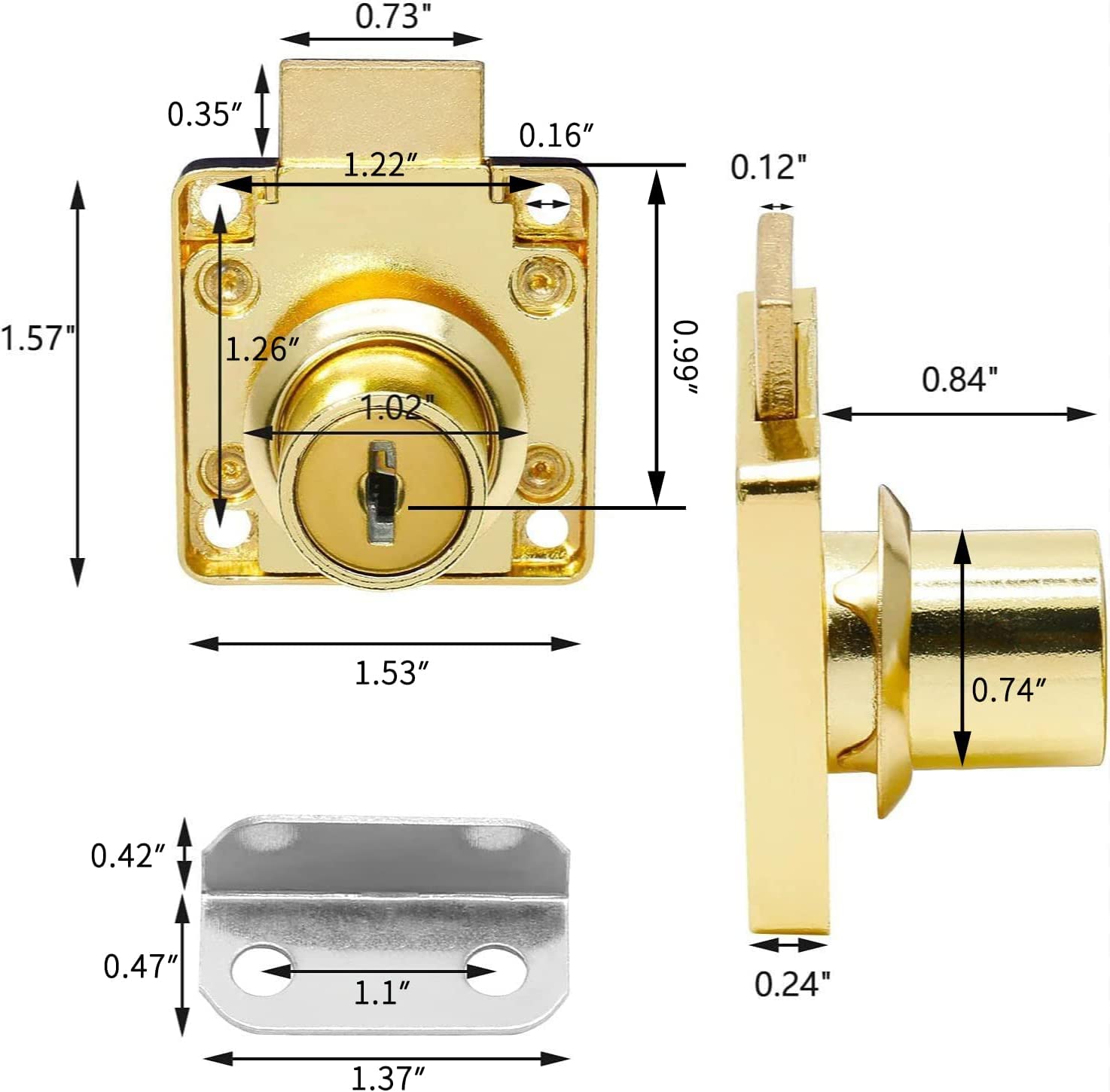 Jiozermi 4 Packs Drawer Lock with Keys, Desktop Lock with 0.84
