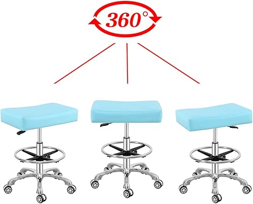 Miniatura 5 de Antlu Silla giratoria ajustable para masaje oficina tatuaje cocina, taburete de trabajo con ruedas (cian, con anillo para pie)