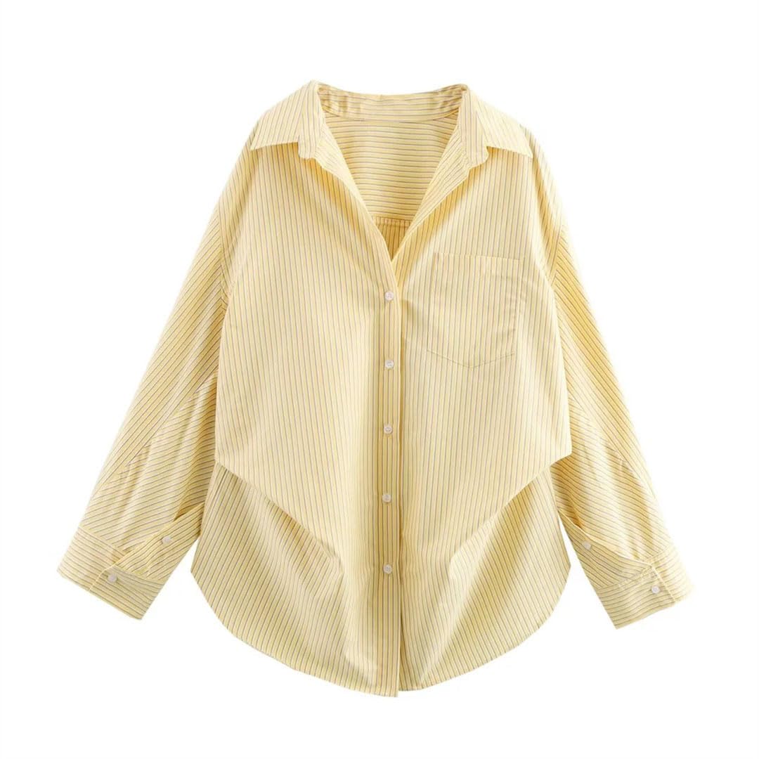 Set da donna a righe allentato - camicia e pantaloni abbinati