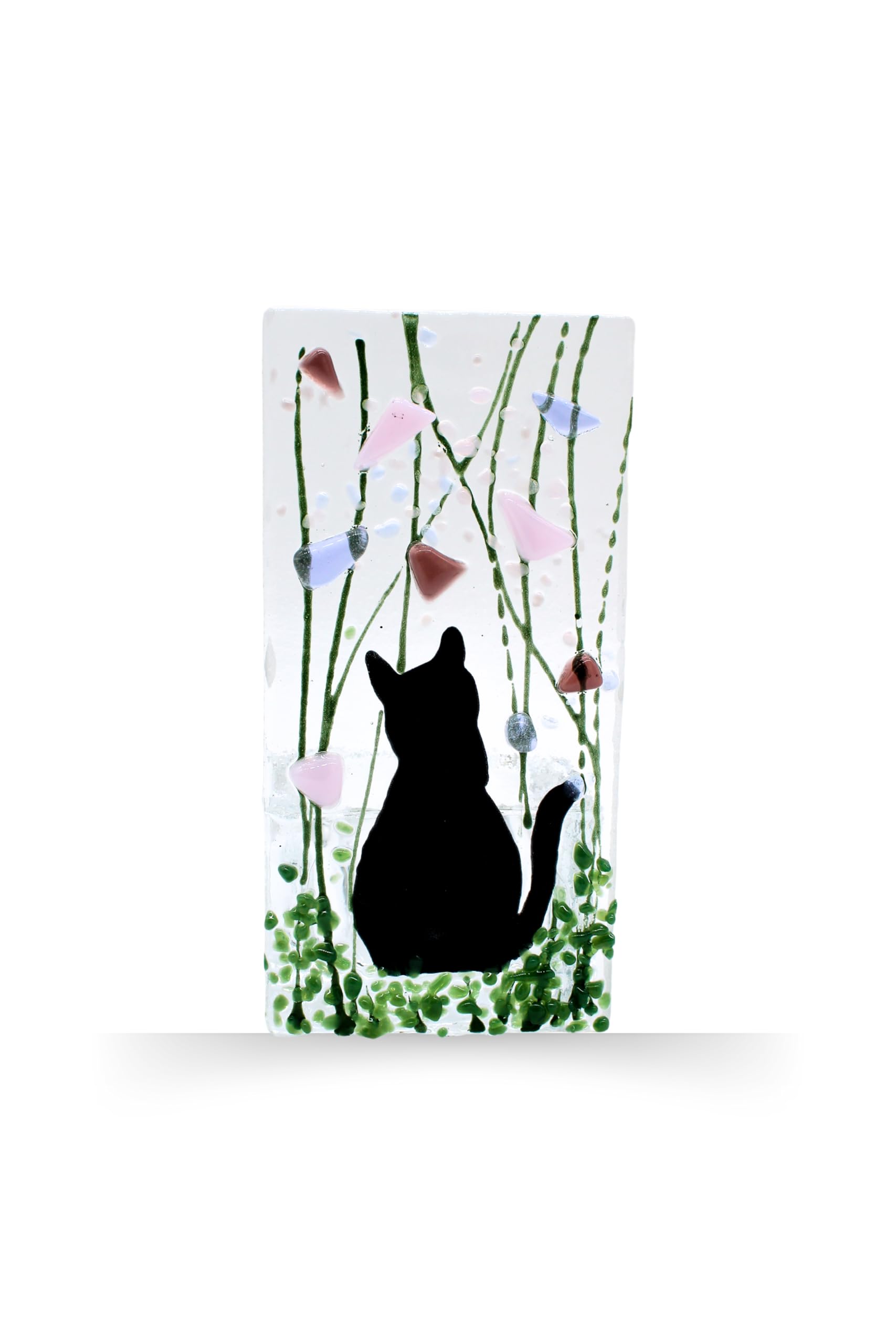 Aspire Art Glass Light Fused Glass Tea Holder – Cat & Violet Design (Handmade)