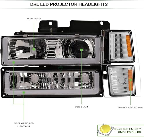 Miniatura 3 de DRL - Barra de tubo LED cromada con luces de parachoques  reflector ámbar de señal de esquina 8 piezas para Chevy C10 CK Pickup TruckSilverado