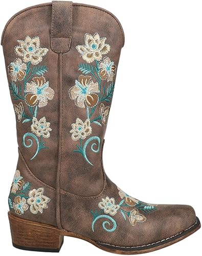ROPER Mujeres Riley Floral Bordado Snip Toe Casual Botas Mid Becerro Tacón Bajo 1-2" - Beige