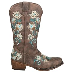 Roper Womens Riley Floral Embroidered Snip Toe Casual Boots Mid Calf Low Heel 1-2 - Brown