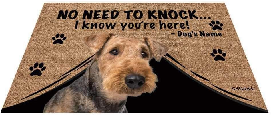 BAGEYOU Personalized Dog's Name Doormat with My Love Dog Airedale Terrier Welcome Floor Mat No Need to Knock I Know You're Here 27.5 x 17.7